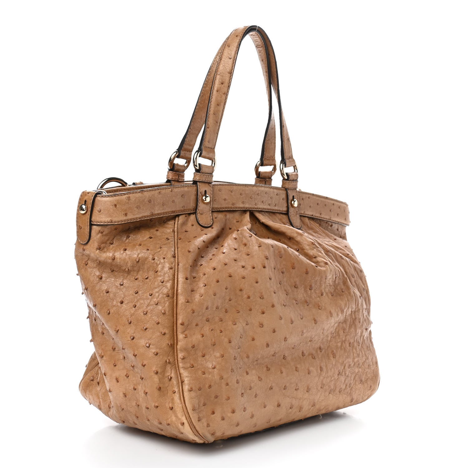Gucci Ostrich Medium Bamboo Buckle Tote Tan 3 of 9
