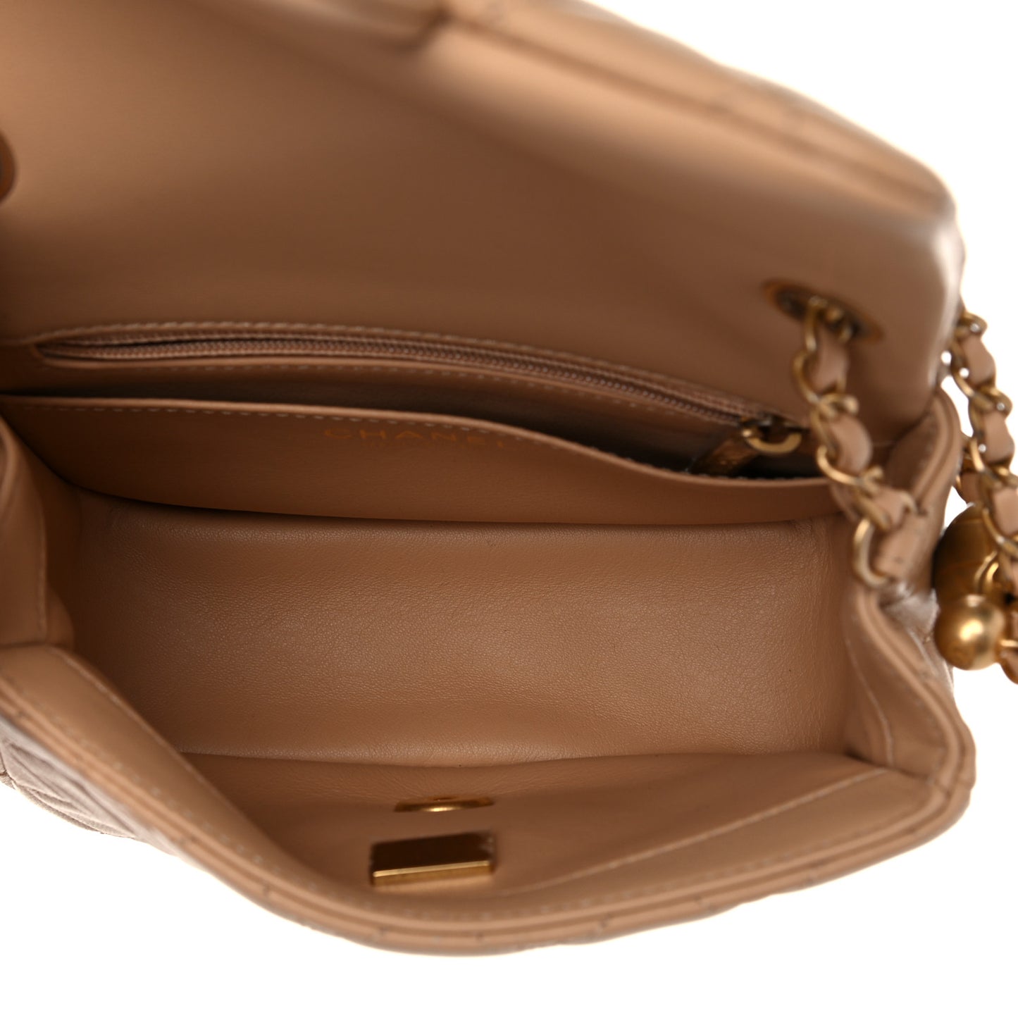 Lambskin Quilted Mini Pearl Crush Flap Beige