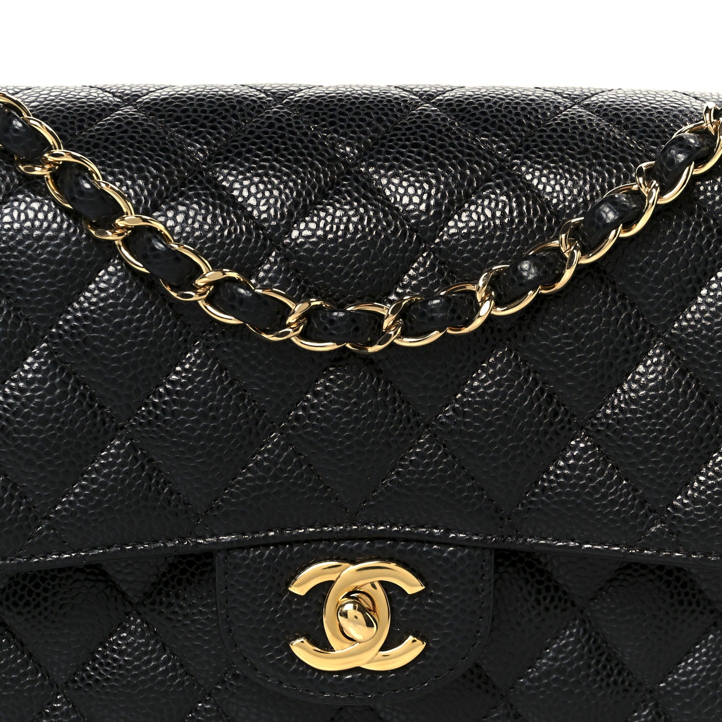 Caviar Quilted Medium Double Flap Black