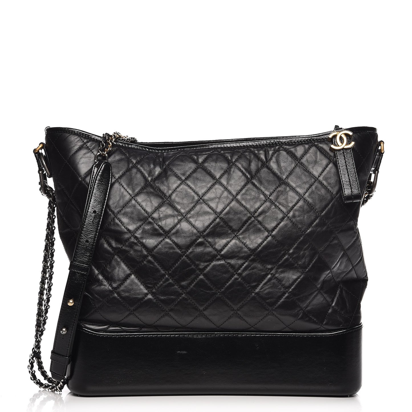 Aged Calfskin Quilted Large Gabrielle Hobo Black