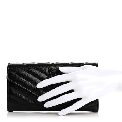 Saint Laurent Grain De Poudre Matelasse Chevron Monogram Flap Wallet Black 2 of 10
