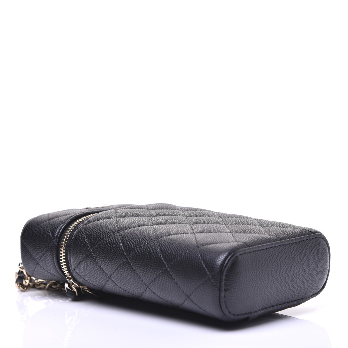 Caviar Quilted Phone Holder With Chain Black
