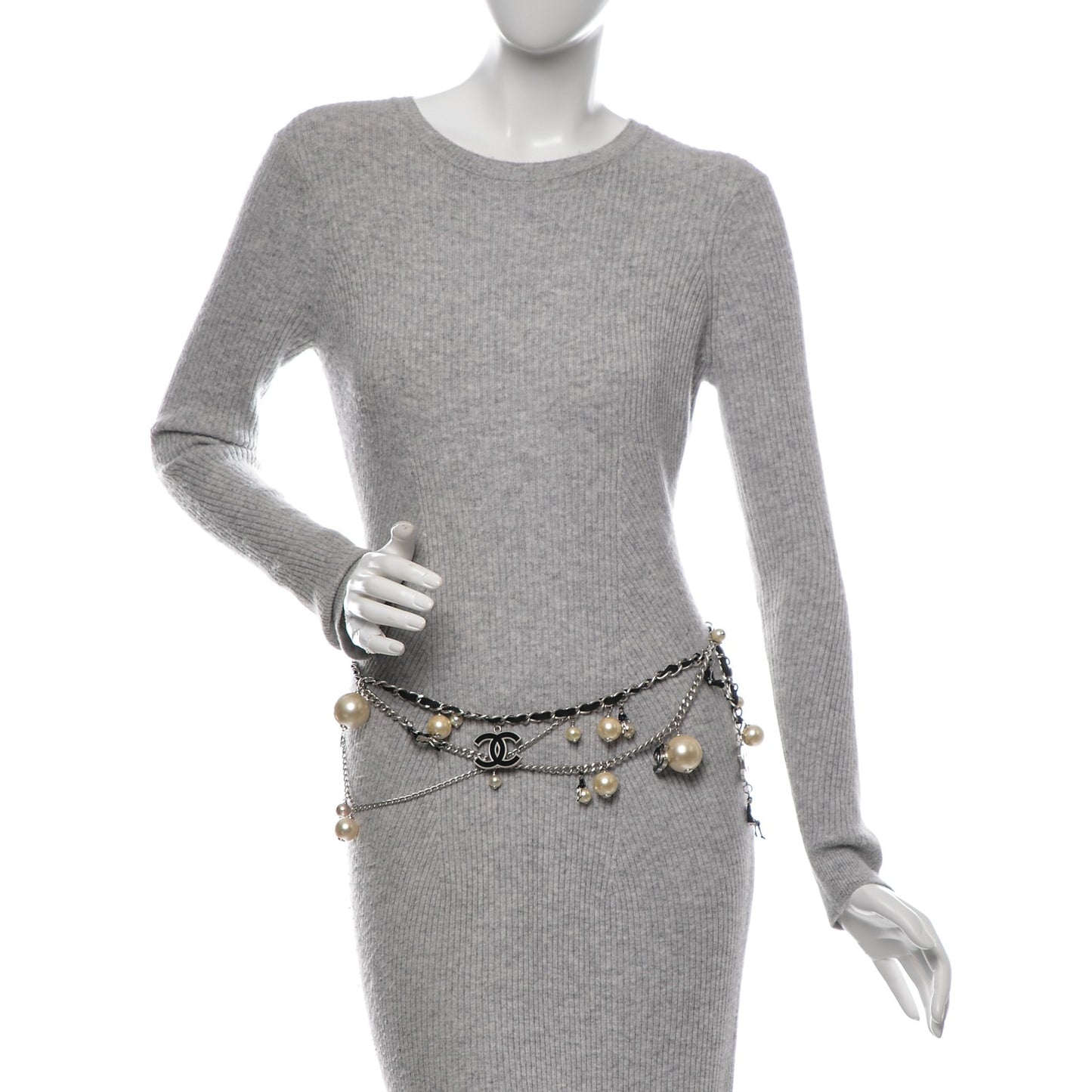 Pearl Enamel CC Chain Belt 80 Silver