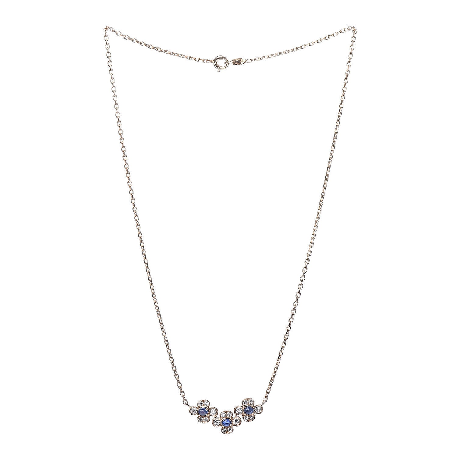 Van Cleef & Arpels 18K Yellow Gold Diamond Blue Sapphire Trefle Flower Pendant Necklace 4 of 8