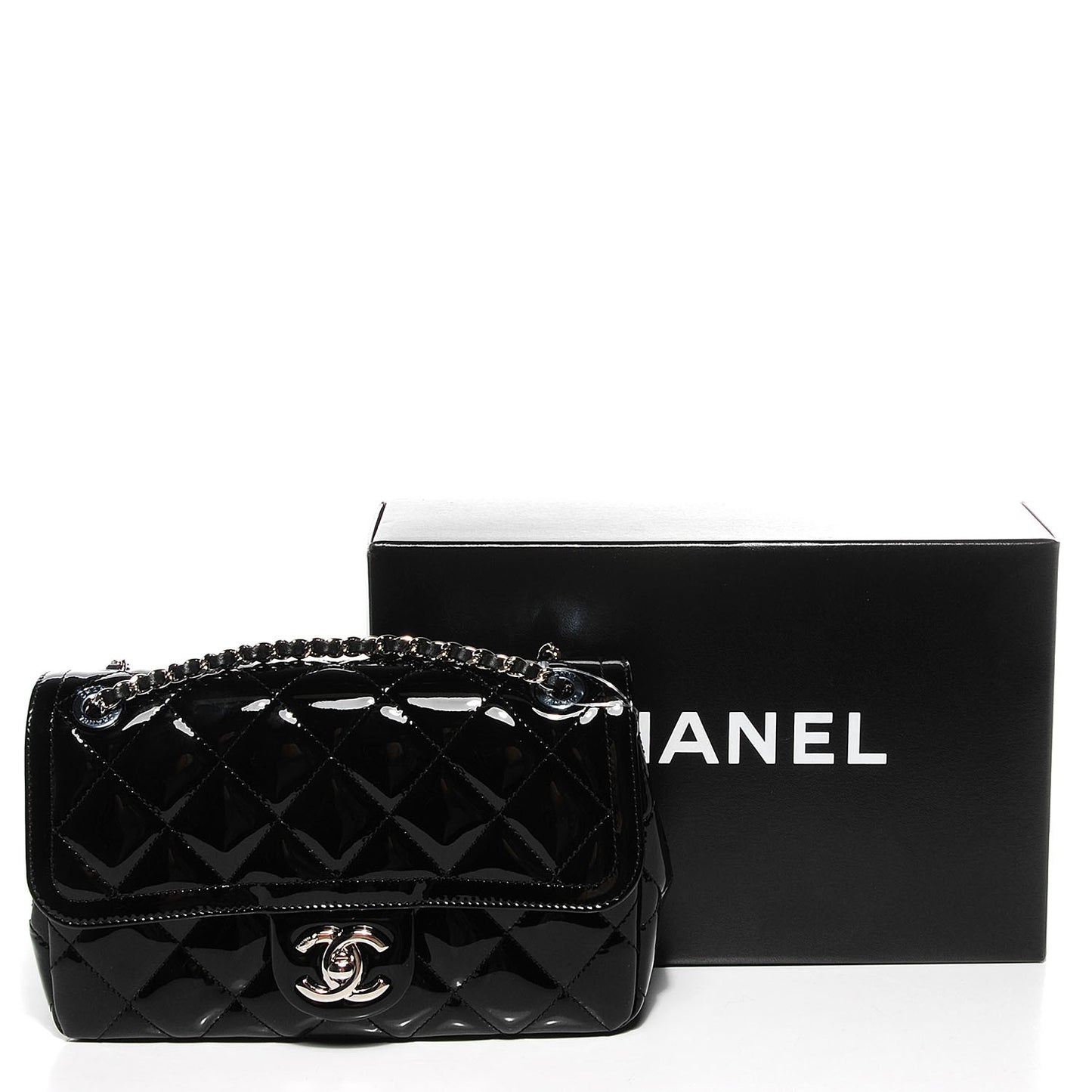 Patent Quilted Small Coco Shine Flap Black