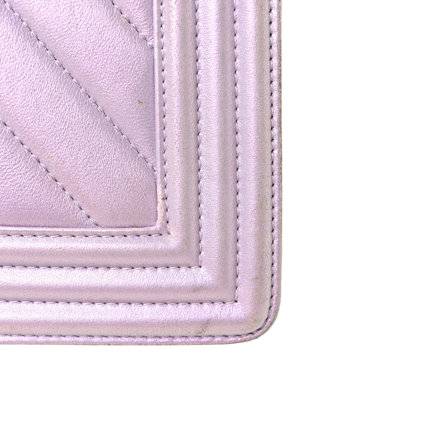 Metallic Lambskin Chevron Quilted Medium Boy Flap Purple