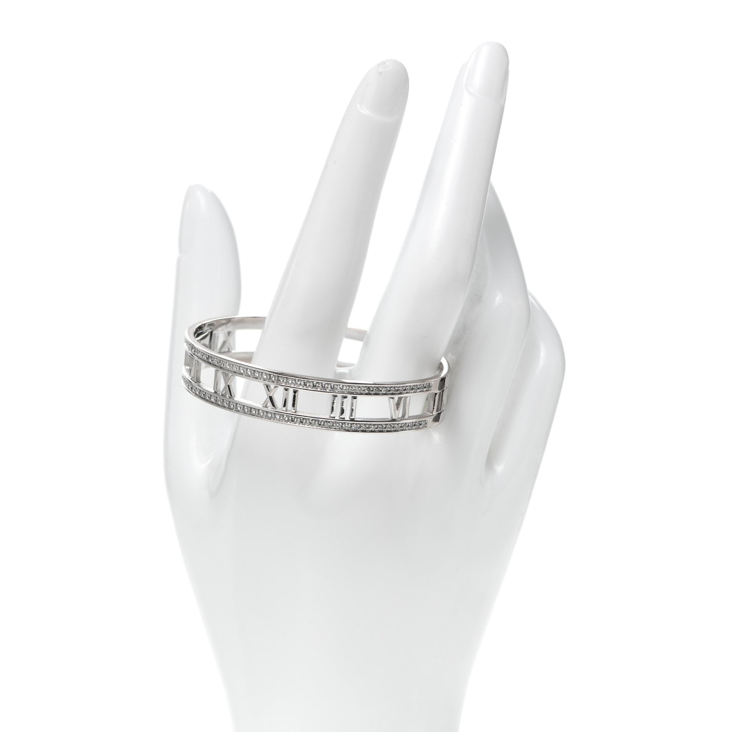 18K White Gold Diamond Atlas Open Hinged Bangle Bracelet