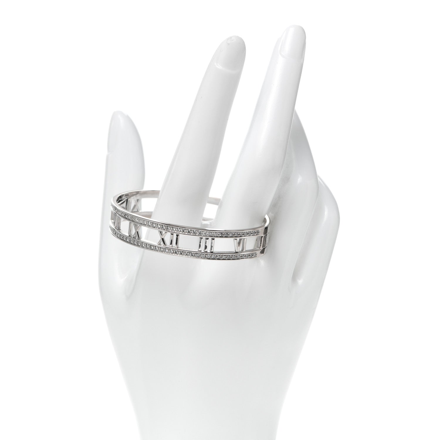 Tiffany 18K White Gold Diamond Atlas Open Hinged Bangle Bracelet 2 of 5