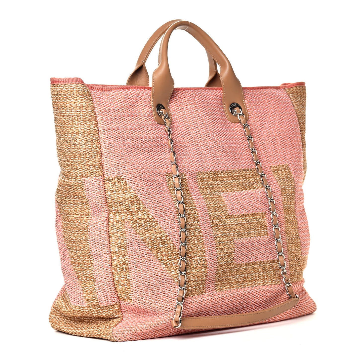 Mixed Fibers Large Shopping Bag Pink Beige