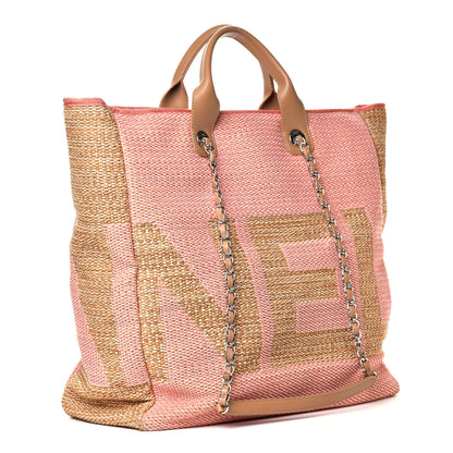 Chanel Mixed Fibers Large Shopping Bag Pink Beige 2 of 7