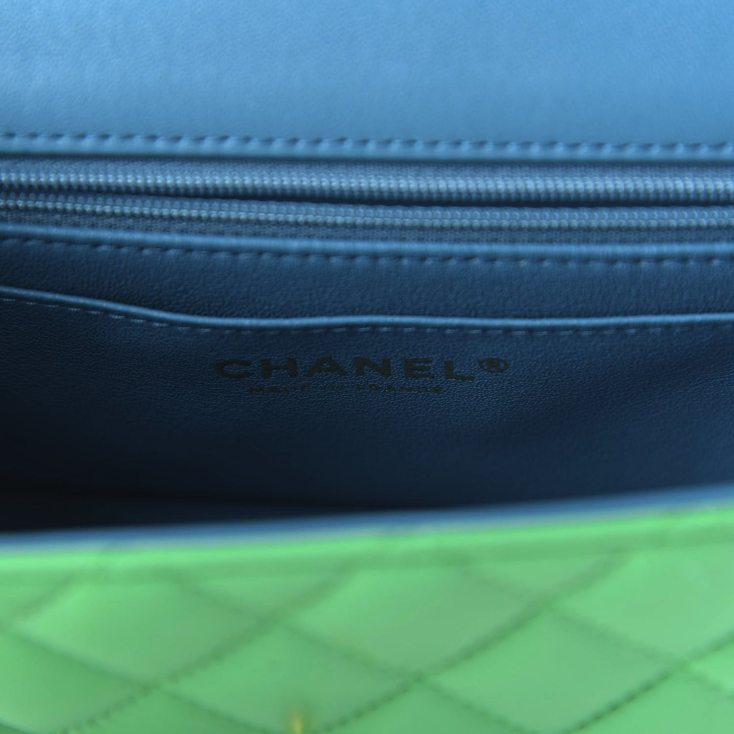 Lambskin Quilted Mini Rectangular Flap Green Blue