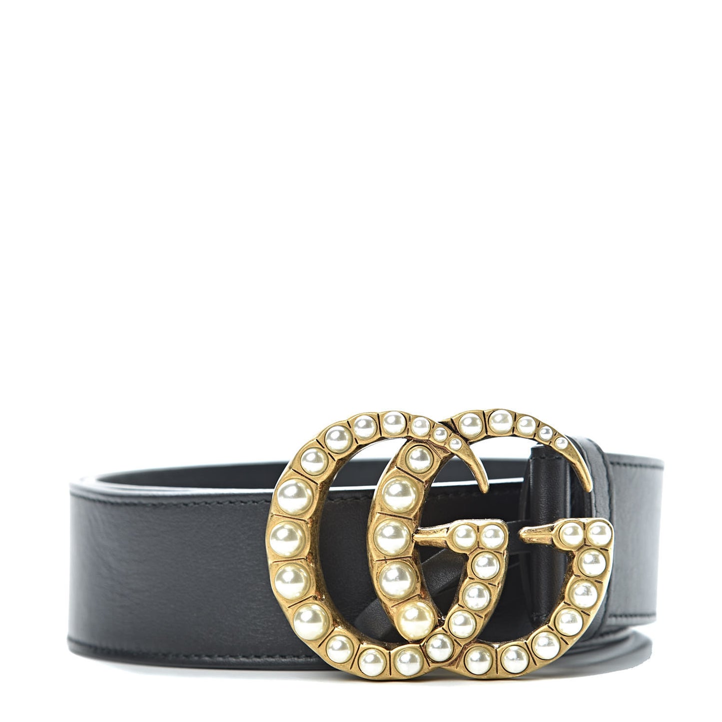 Moon Calfskin Pearl Double G 40mm Belt 80 32 Black Cream