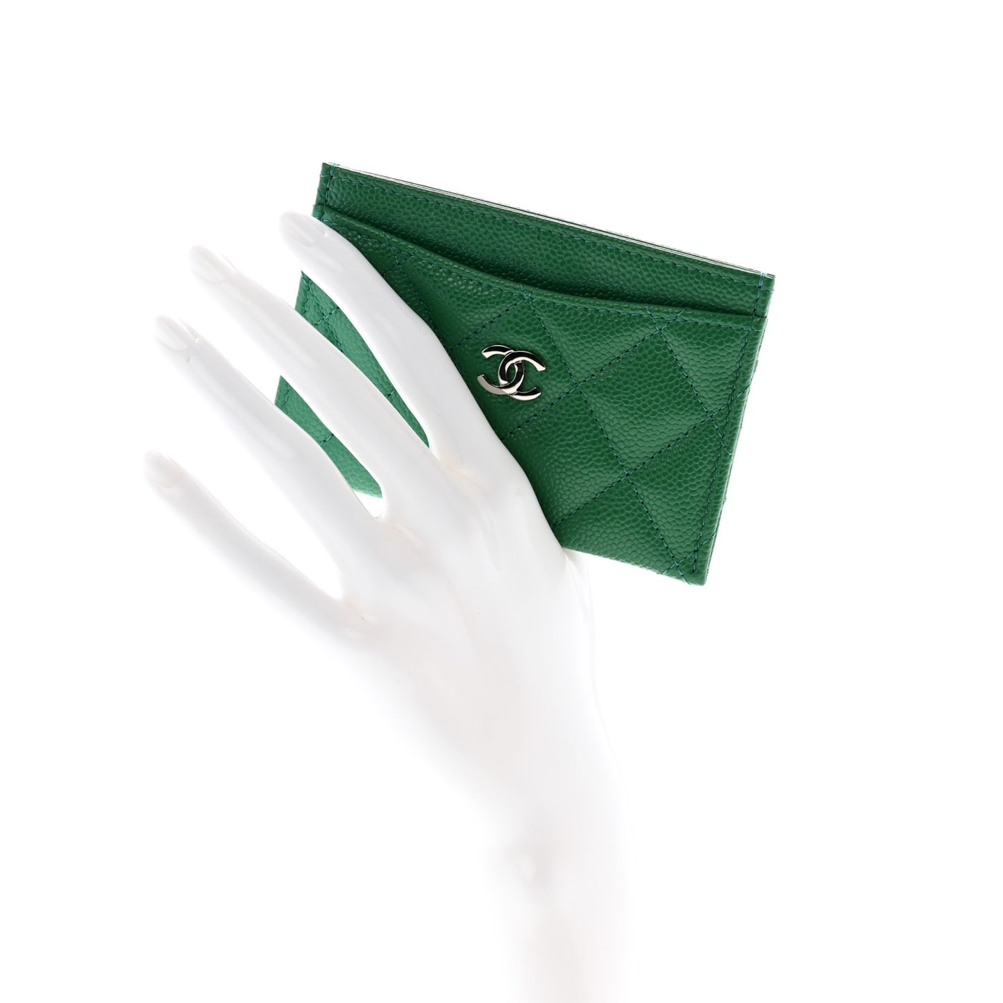 Caviar Quilted Card Holder Green