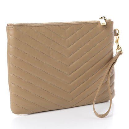 Saint Laurent Calfskin Matelasse Chevron Monogram A5 Wristlet Cork 2 of 5