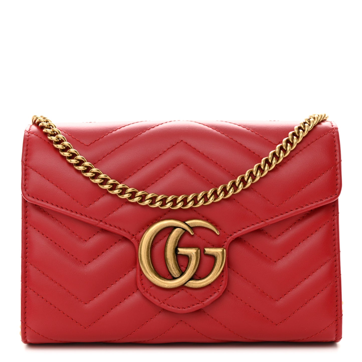 Calfskin Matelasse GG Marmont Chain Wallet Hibiscus Red