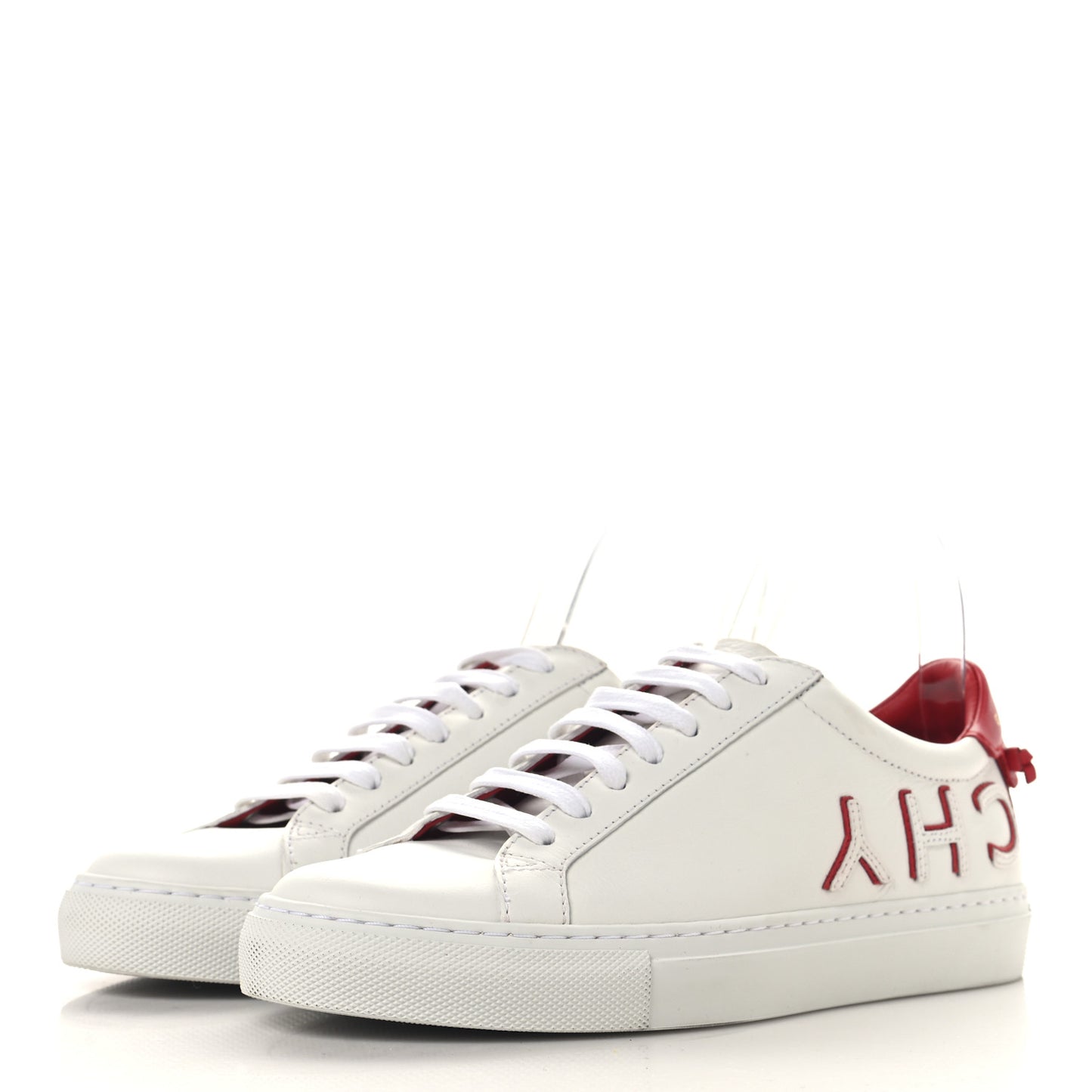 Calfskin Reverse Logo Womens Urban Street Sneakers 37.5 White Red