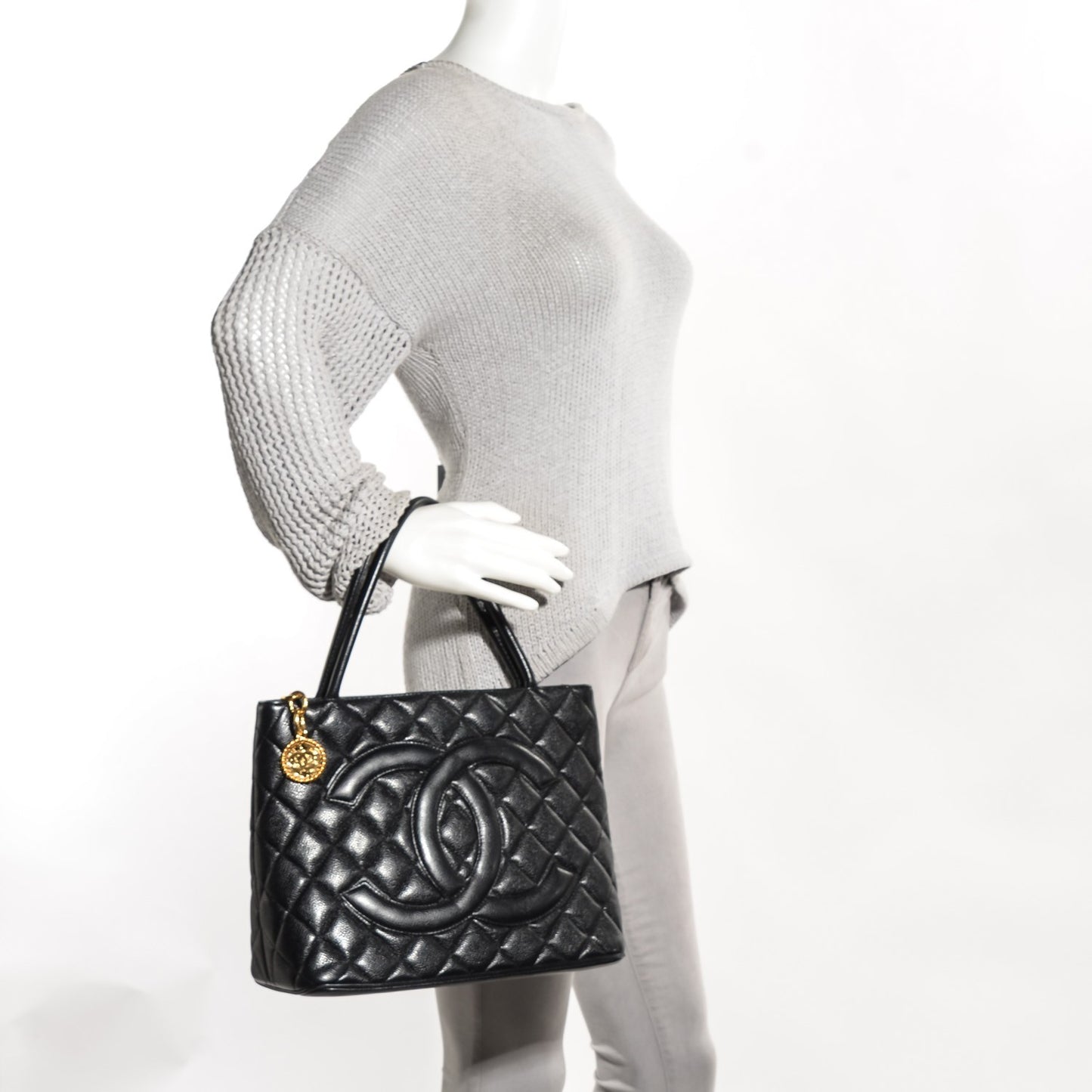 Caviar Quilted Medallion Tote Black