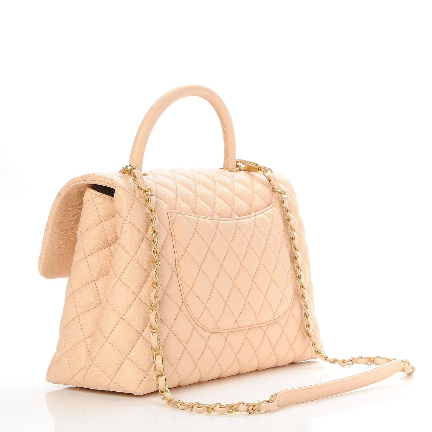 Caviar Quilted Medium Coco Handle Flap Light Beige