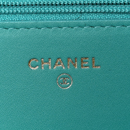 Chanel Lambskin Quilted Boy Wallet On Chain WOC Turquoise 5 of 8