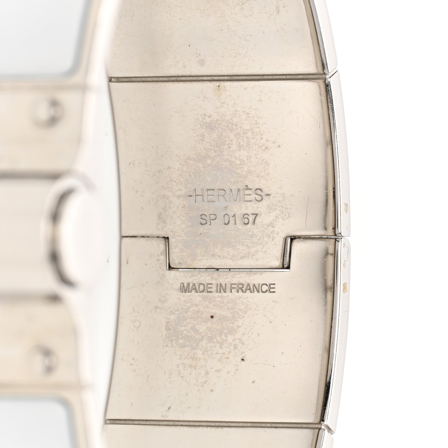 Enamel Charniere Uni Wide Hinged Bracelet L White