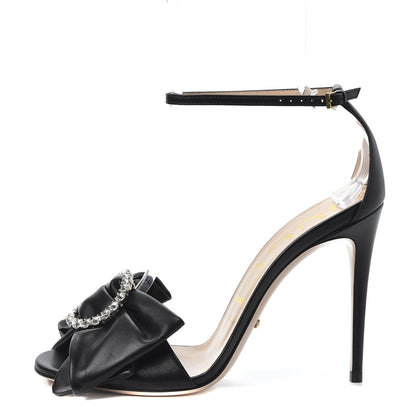 Gucci Nappa Ilse Pleated Bow Sandals 38 Black 1 of 10