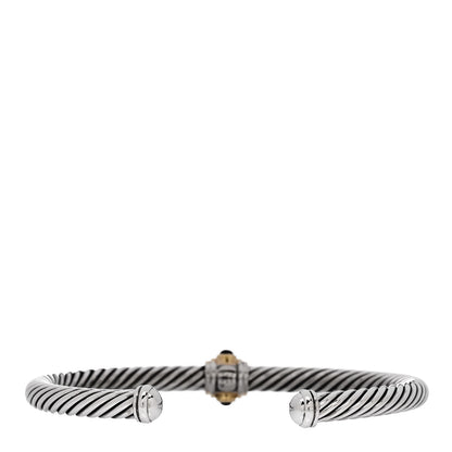 David Yurman Sterling Silver 14K Yellow Gold Rhodolite Garnet Pink Tourmaline 5mm Cable Renaissance Station Bracelet 2 of 3
