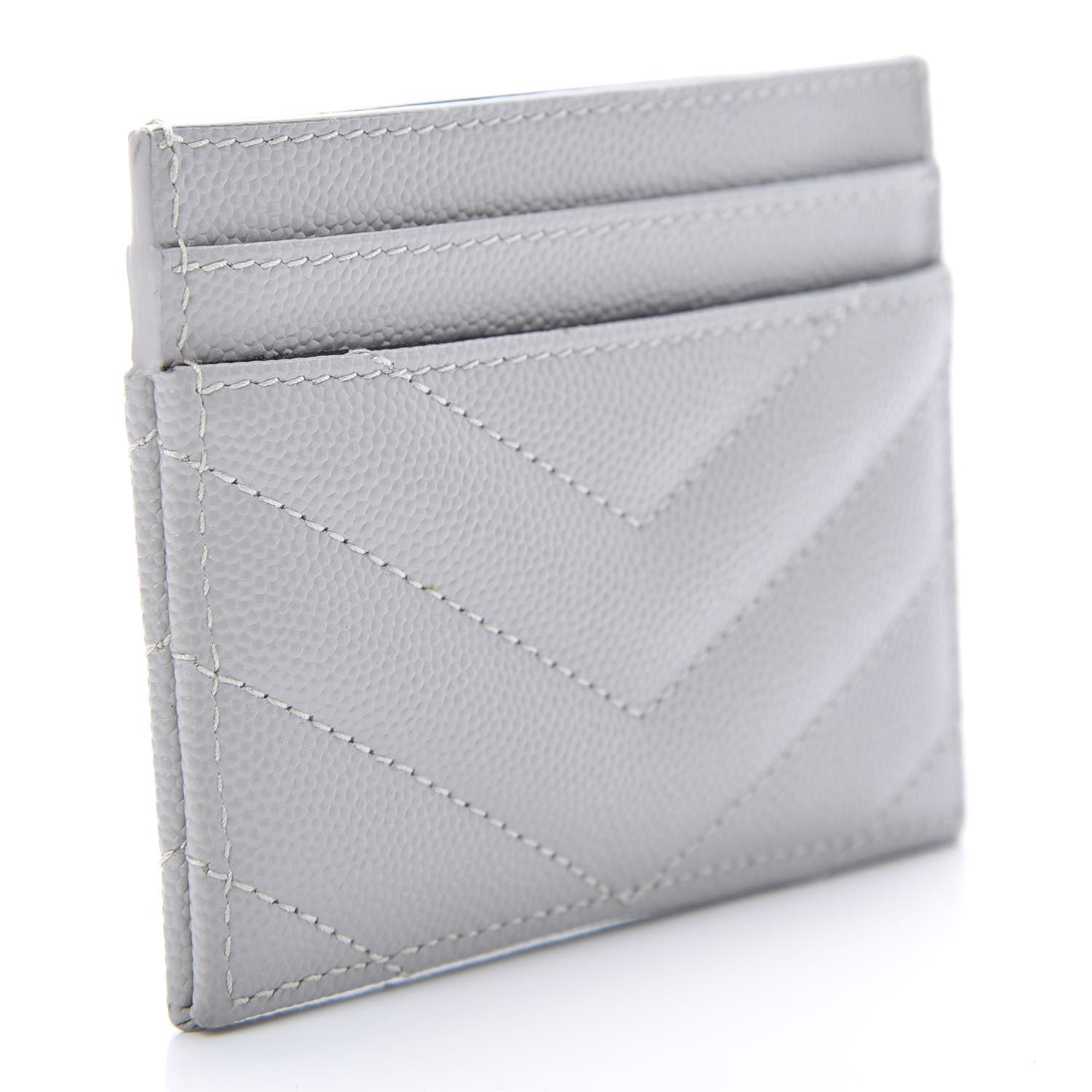 Saint Laurent Grain De Poudre Matelasse Chevron Card Case Granite 3 of 8