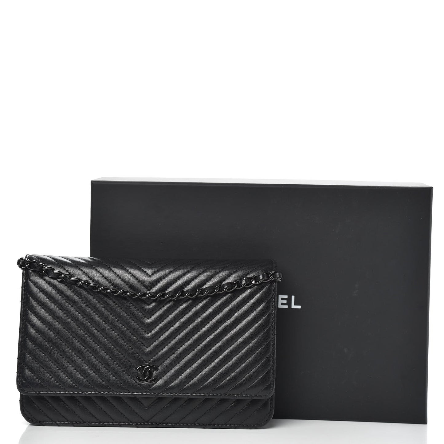 Lambskin Chevron Quilted Wallet On Chain WOC So Black