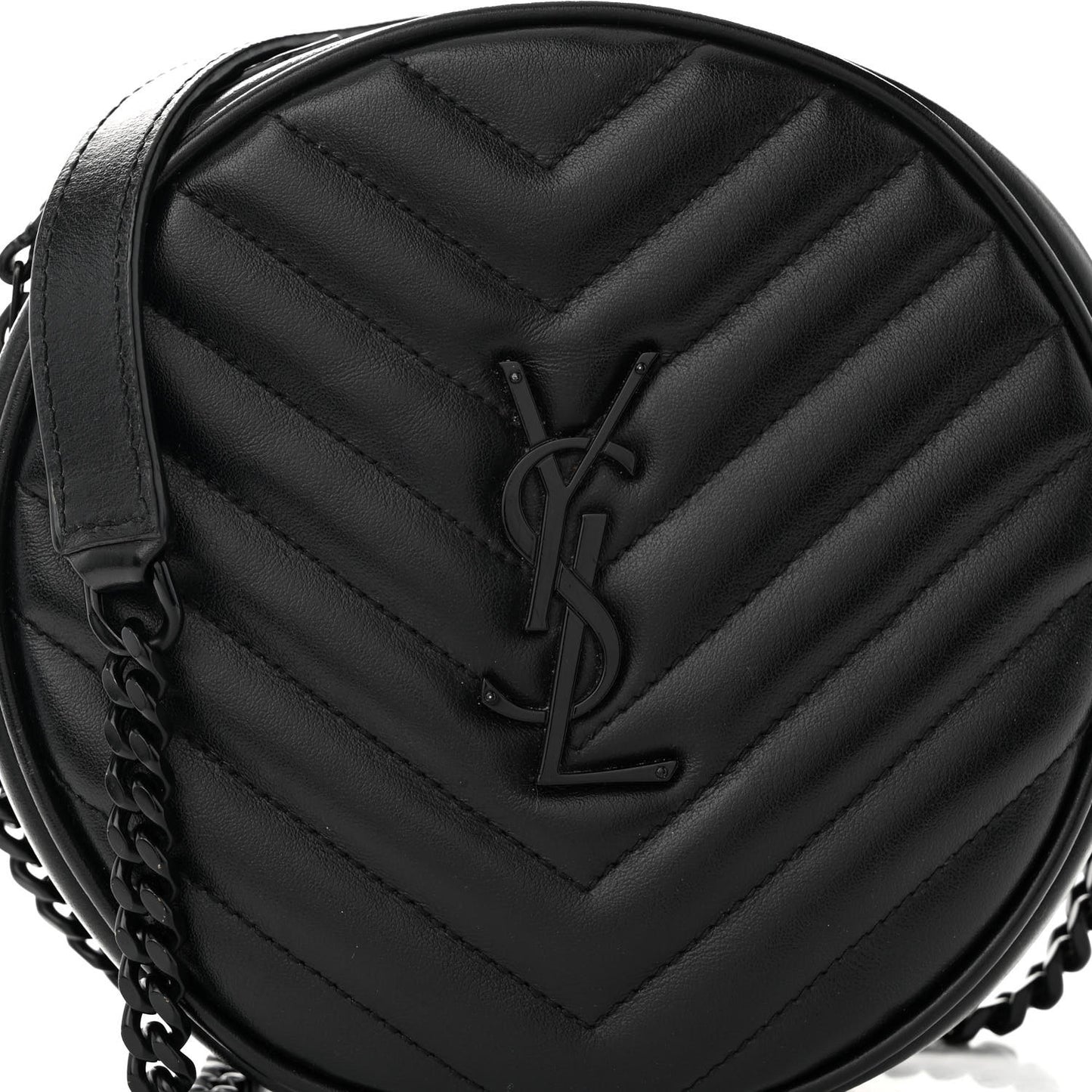 Calfskin Matelasse Chevron Round Vinyle Camera Bag Black
