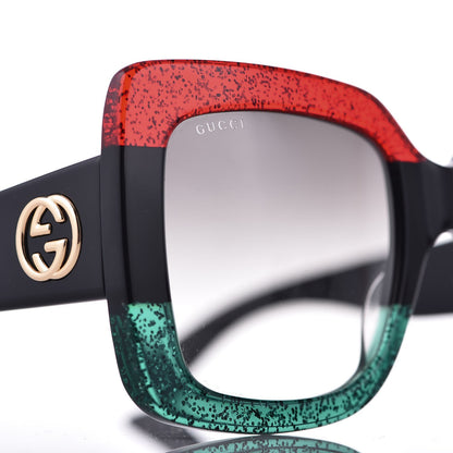 Gucci Square Frame GG0083S Sunglasses Glitter Red Black Green 8 of 9