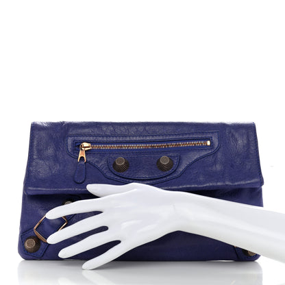 Balenciaga Agneau Giant 21 Rose Gold Hardware Envelope Clutch Bleu Lavande 2 of 7
