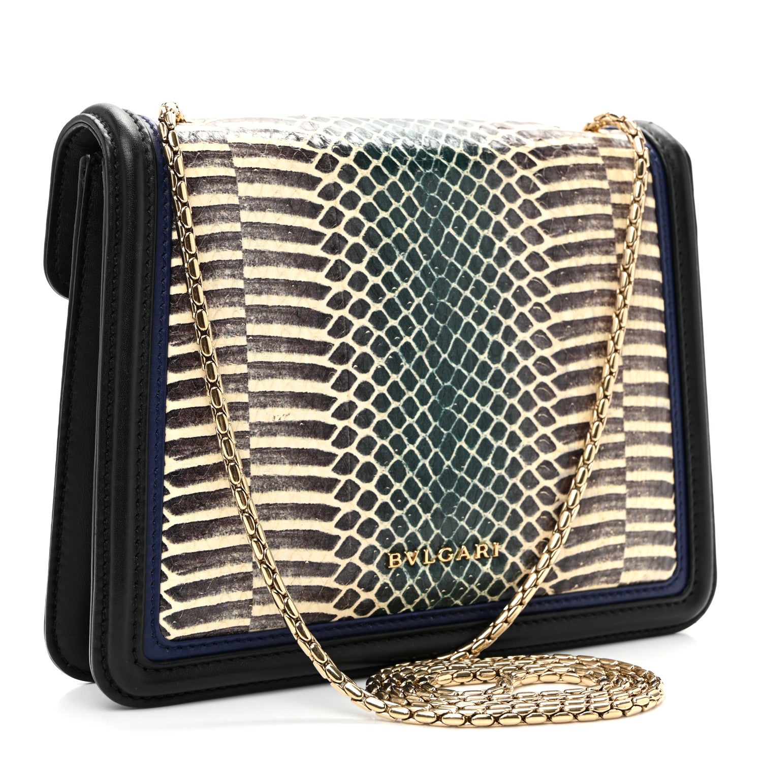 Bulgari Calfskin Snakeskin Serpenti Forever Crossbody Bag Blue Black Multicolor 3 of 9