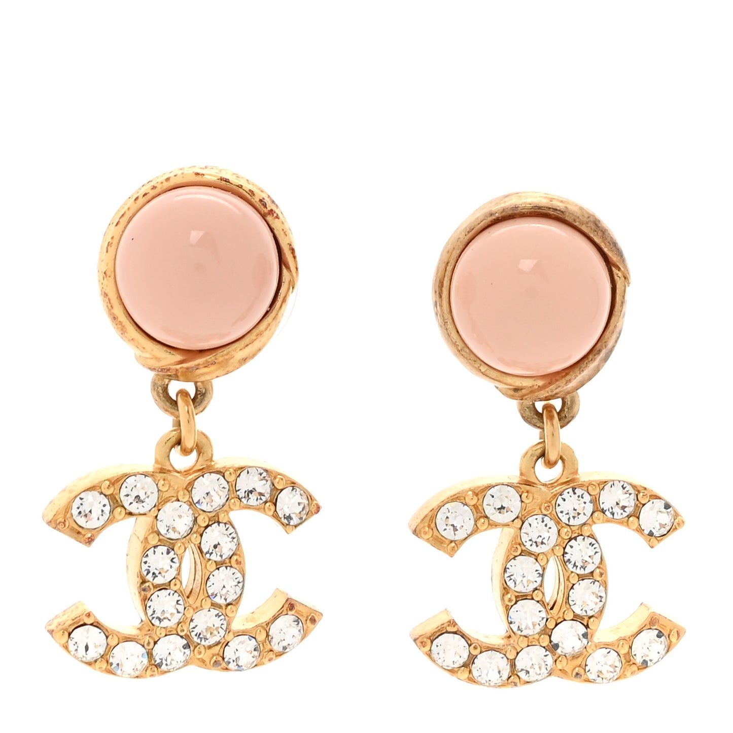 Crystal Resin CC Drop Earrings Pink Gold