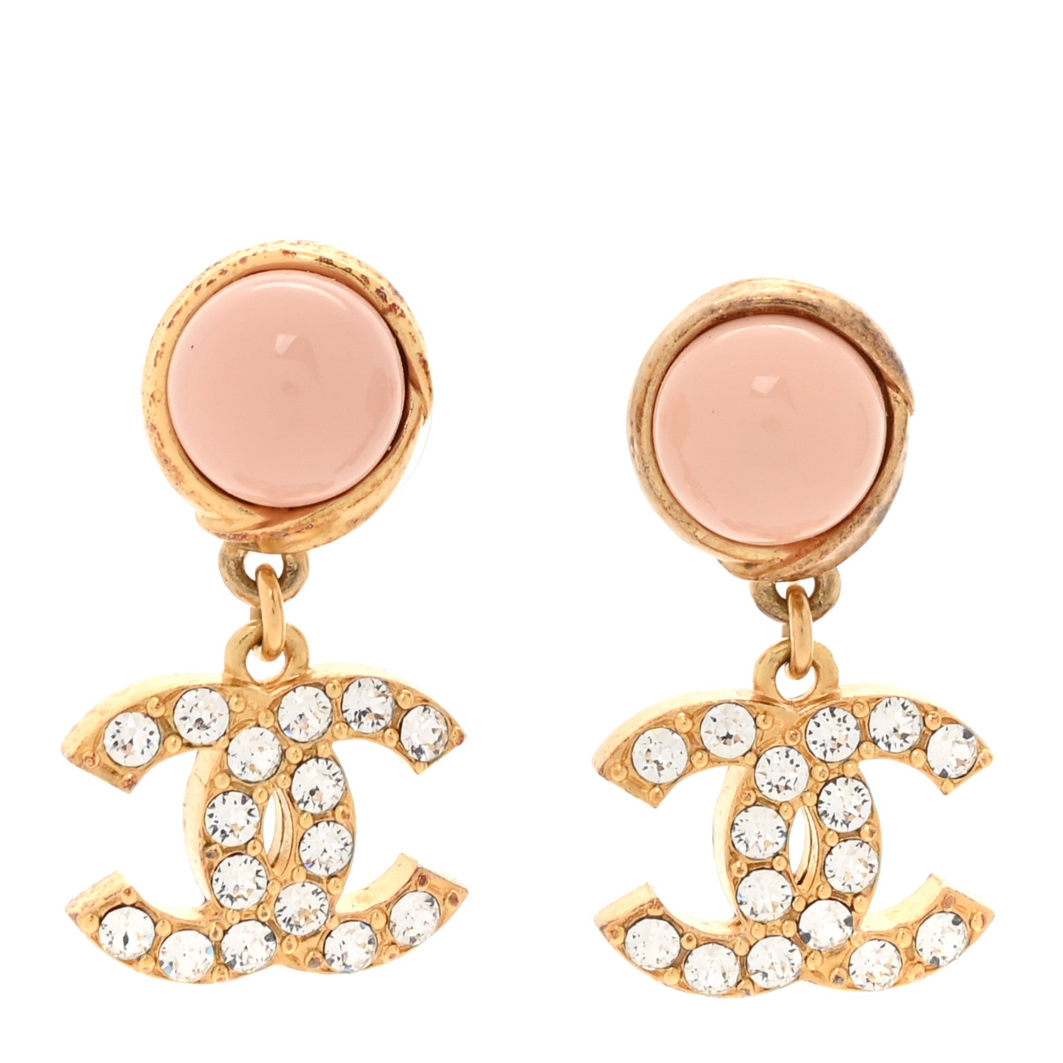 Chanel Crystal Resin CC Drop Earrings Pink Gold 1 of 7
