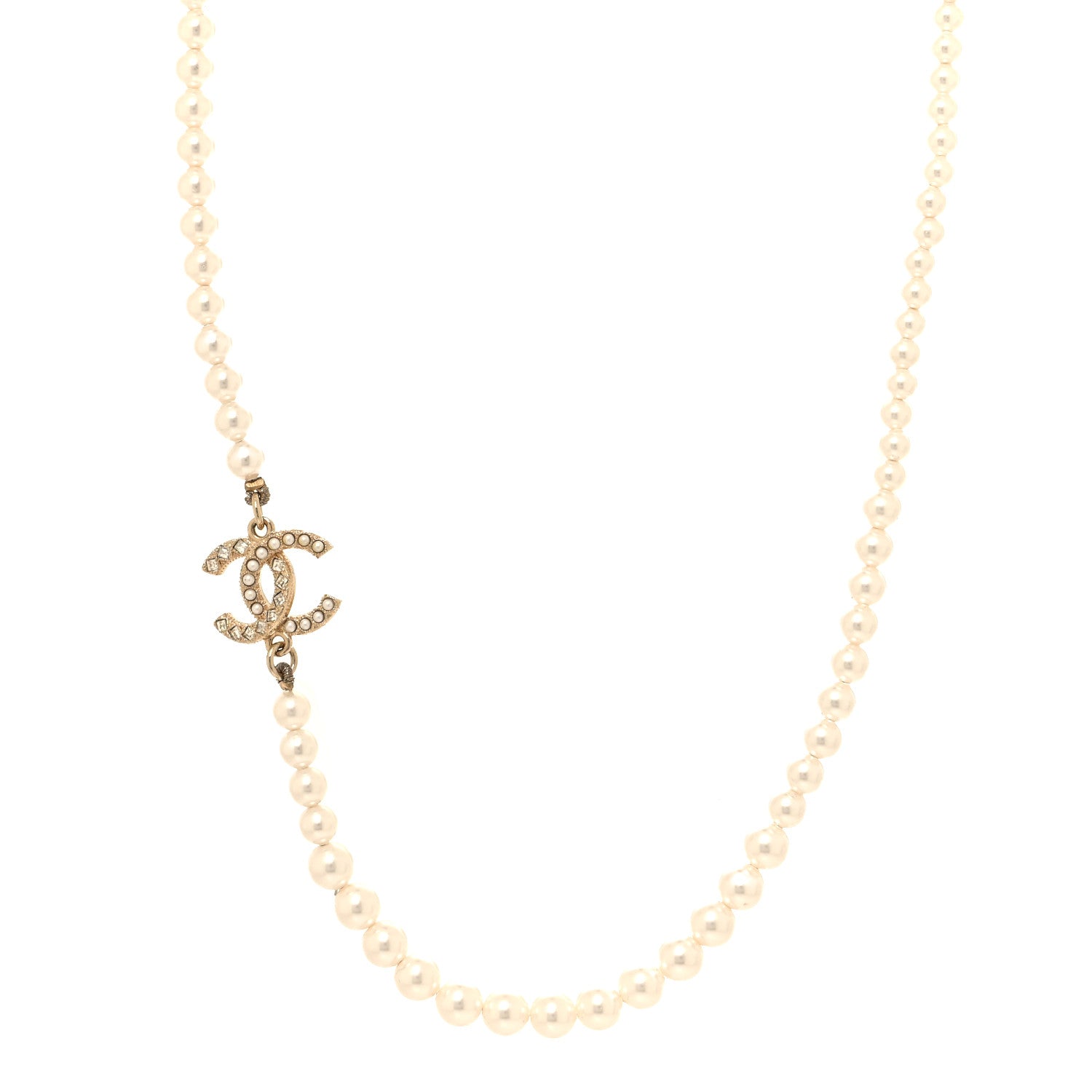 Chanel Pearl Crystal Baguette CC Short Necklace Gold 1 of 4