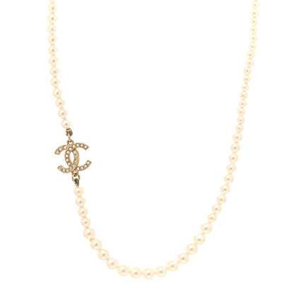 Chanel Pearl Crystal Baguette CC Short Necklace Gold 1 of 4
