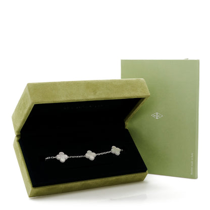 Van Cleef & Arpels 18K White Gold Mother of Pearl 5 Motifs Vintage Alhambra Bracelet 7 of 7