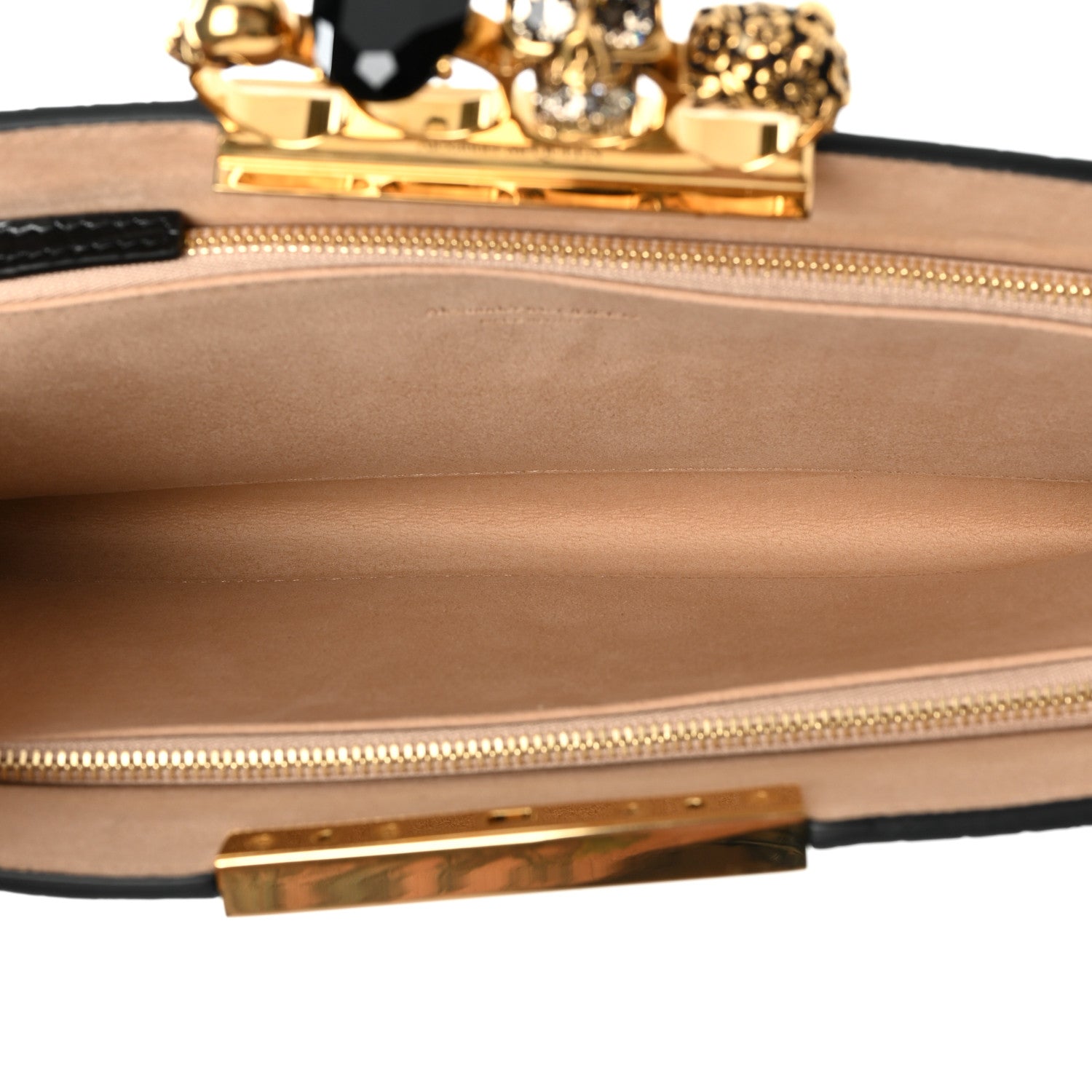 Alexander McQueen Calfskin Crocodile Embossed Knuckle Flat Clutch Black Gold 5 of 12