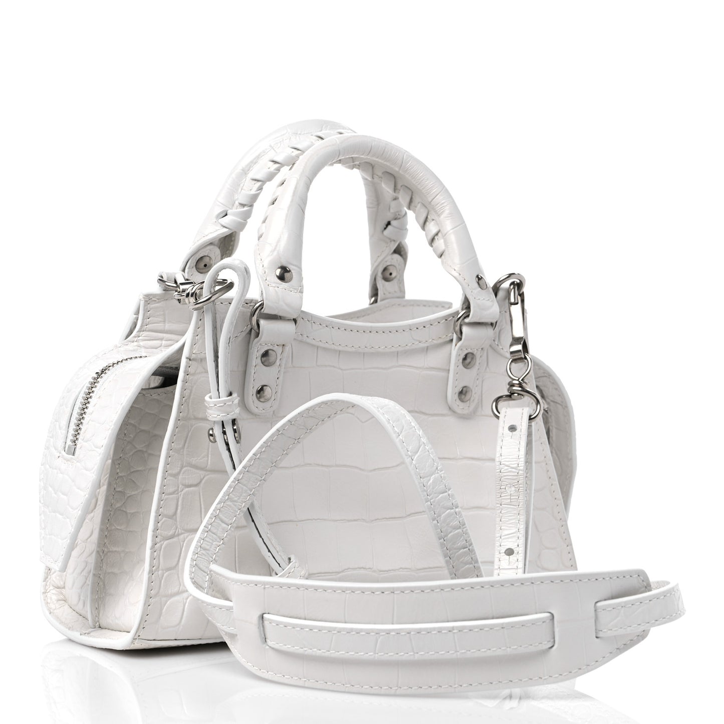 Extra Supple Calfskin Crocodile Embossed Neo Classic Silver Hardware Mini City White