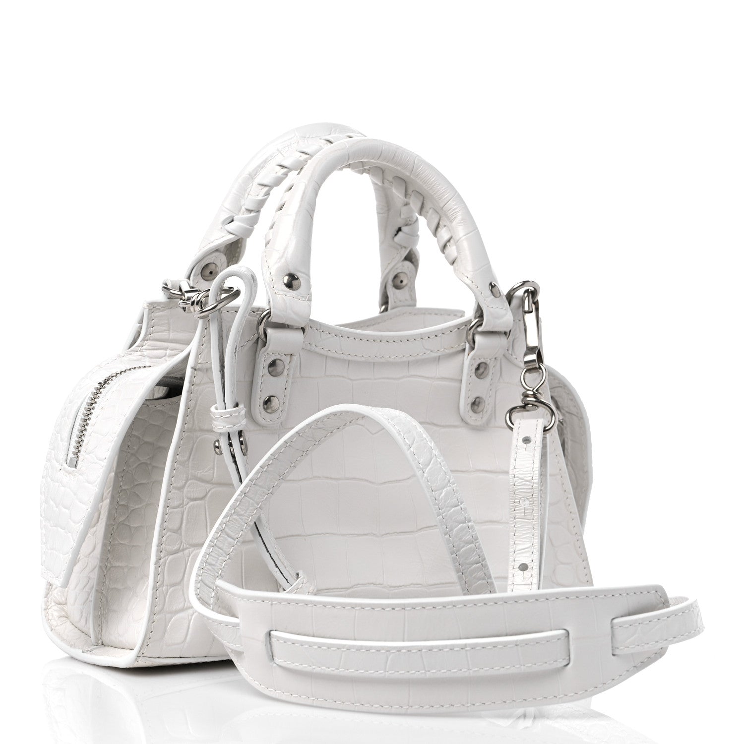 Balenciaga Extra Supple Calfskin Crocodile Embossed Neo Classic Silver Hardware Mini City White 3 of 9