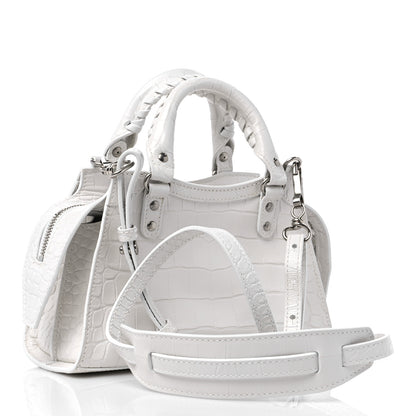 Balenciaga Extra Supple Calfskin Crocodile Embossed Neo Classic Silver Hardware Mini City White 3 of 9