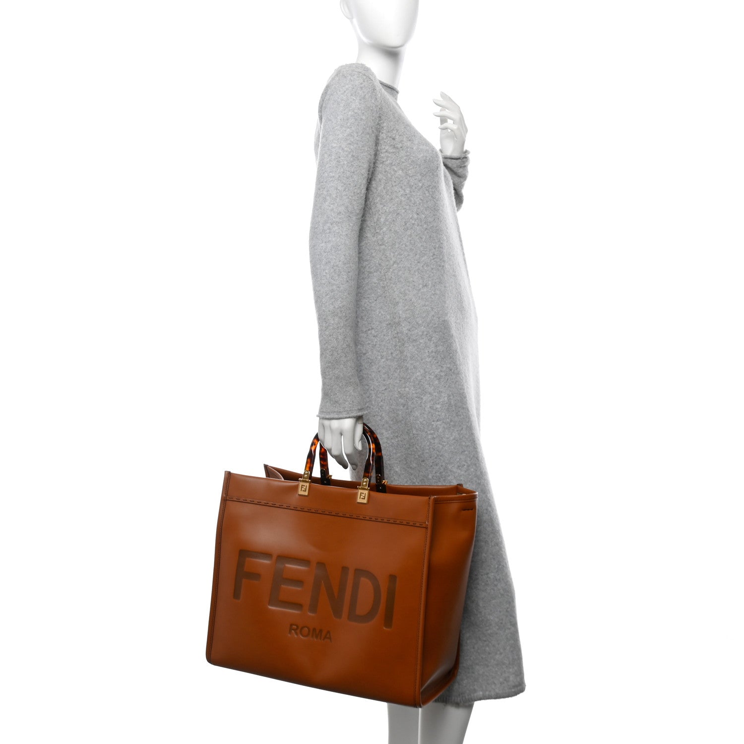 Fendi Vitello King Plexiglass Large Fendi Sunshine Shopper Tote Cuoio 2 of 10