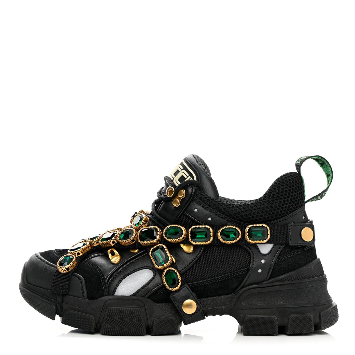 X SEGA Mesh Suede Calfskin Removable Crystals Womens Flashtrek Sneakers 38 Black Silver