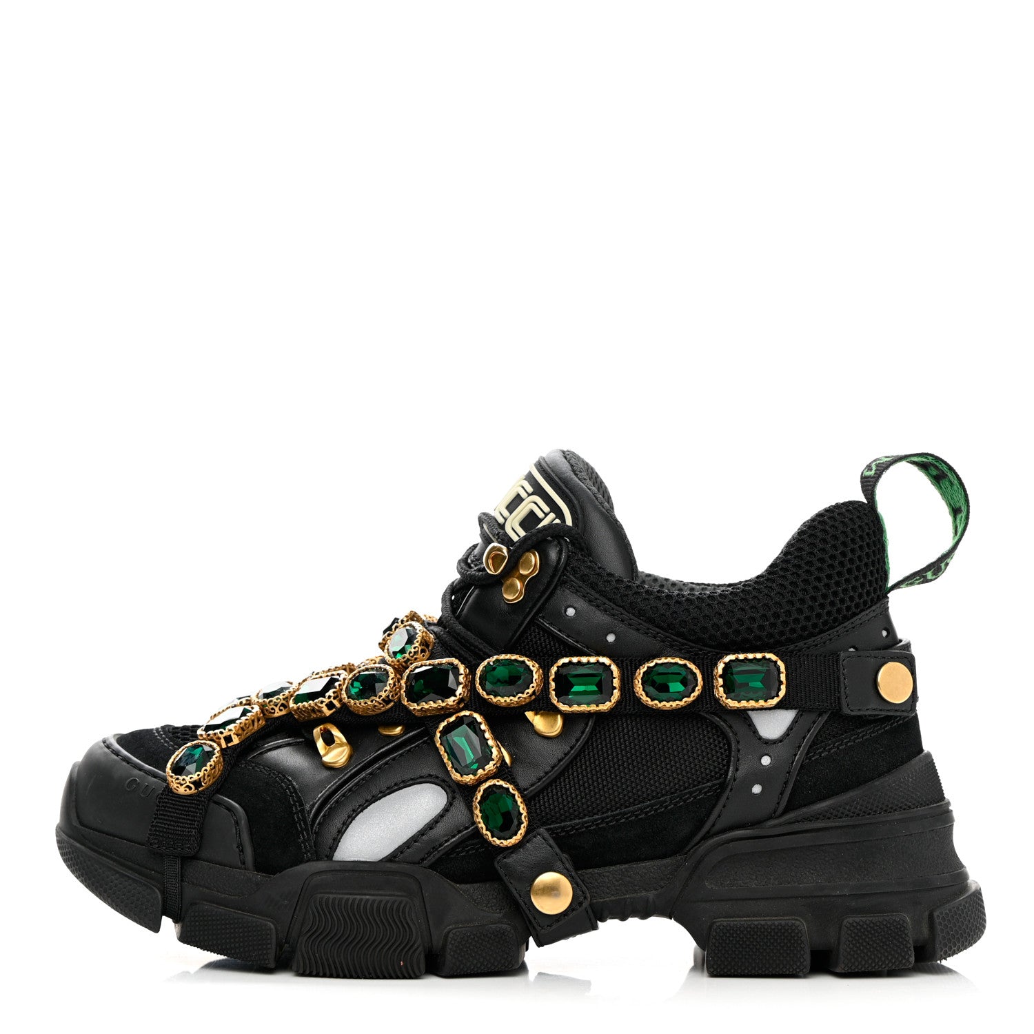 Gucci X SEGA Mesh Suede Calfskin Removable Crystals Womens Flashtrek Sneakers 38 Black Silver 1 of 11
