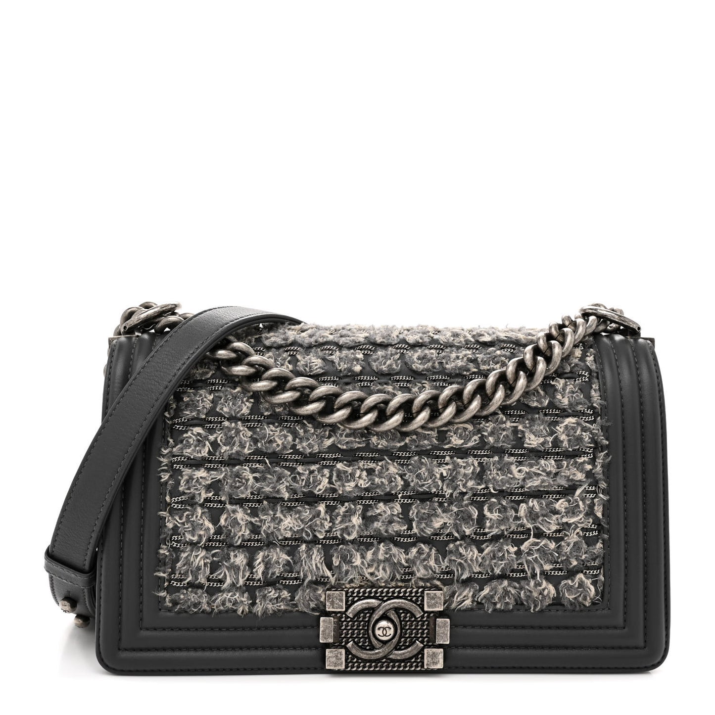 Tweed Calfskin Medium Boy Flap Grey