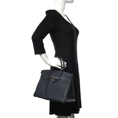 Hermes Togo Birkin Verso 30 Bleu Nuit Orange Poppy 2 of 34
