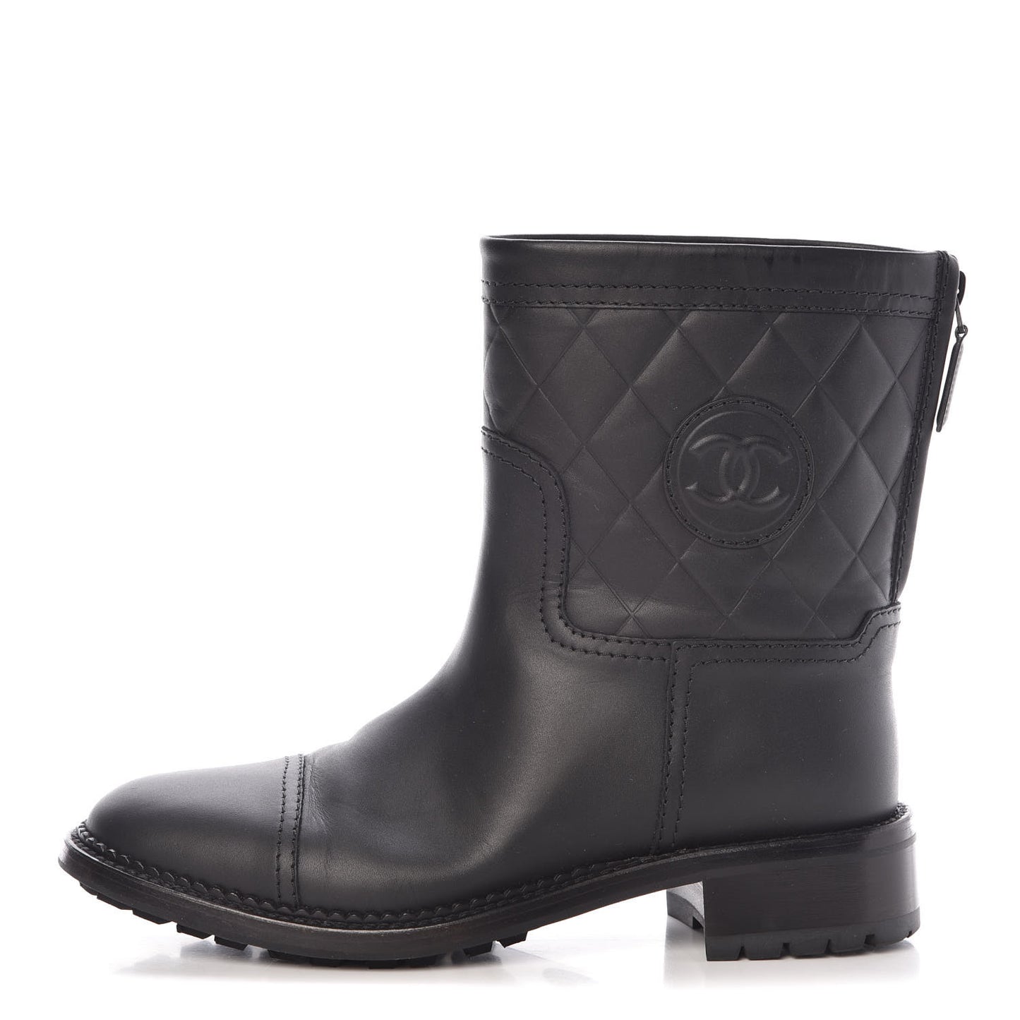 Oily Calfskin Quilted Short Boots 38.5 Black