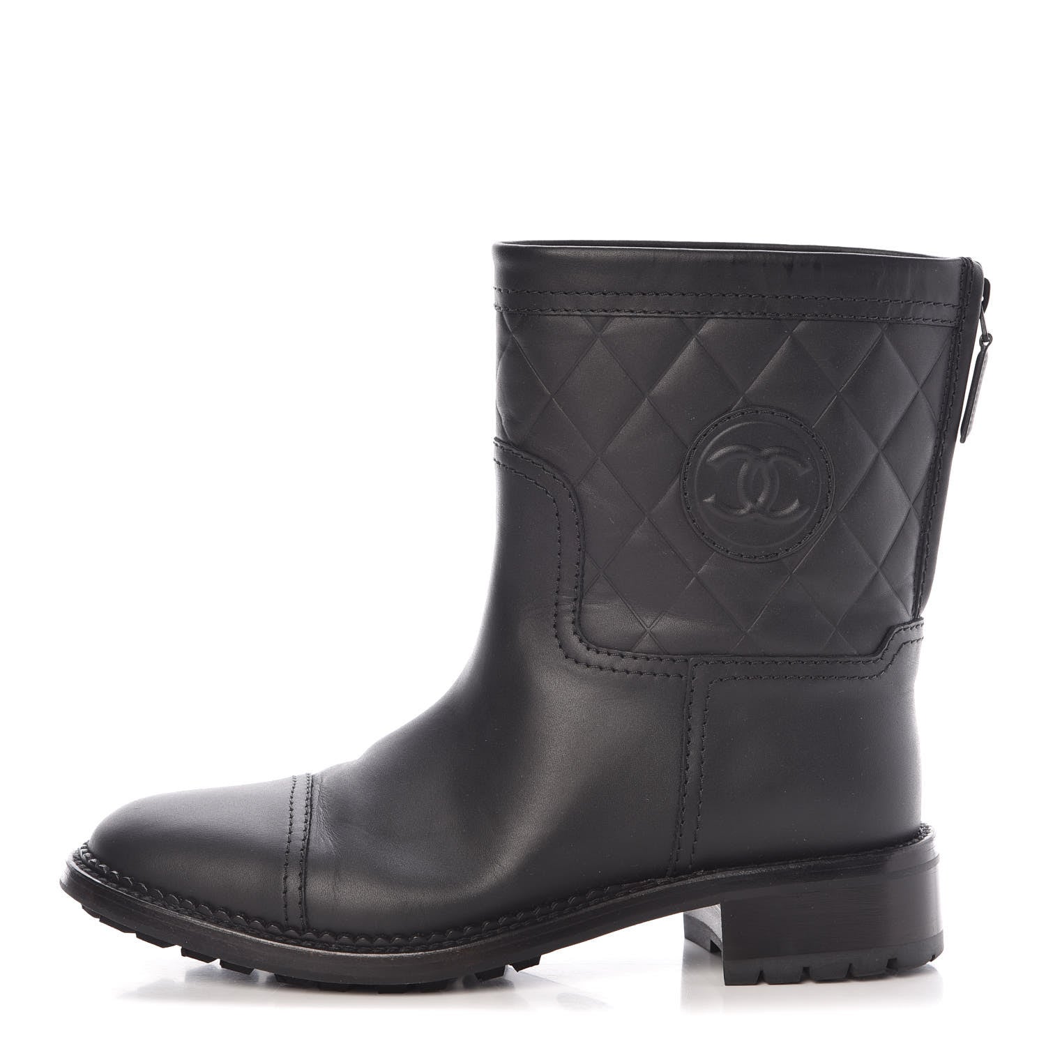 Chanel Oily Calfskin Quilted Short Boots 38.5 Black 1 of 9