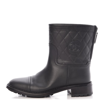 Chanel Oily Calfskin Quilted Short Boots 38.5 Black 1 of 9