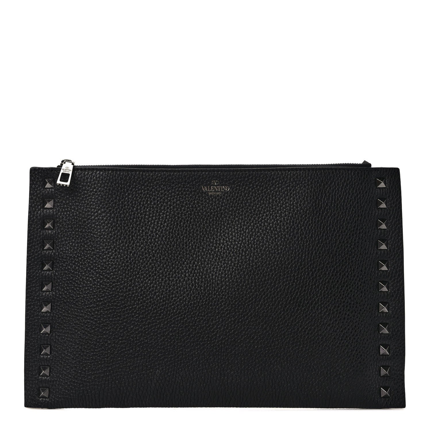 Valentino Garavani Pebbled Calfskin Monochrome Large Rockstud Zip Pouch Black 1 of 6